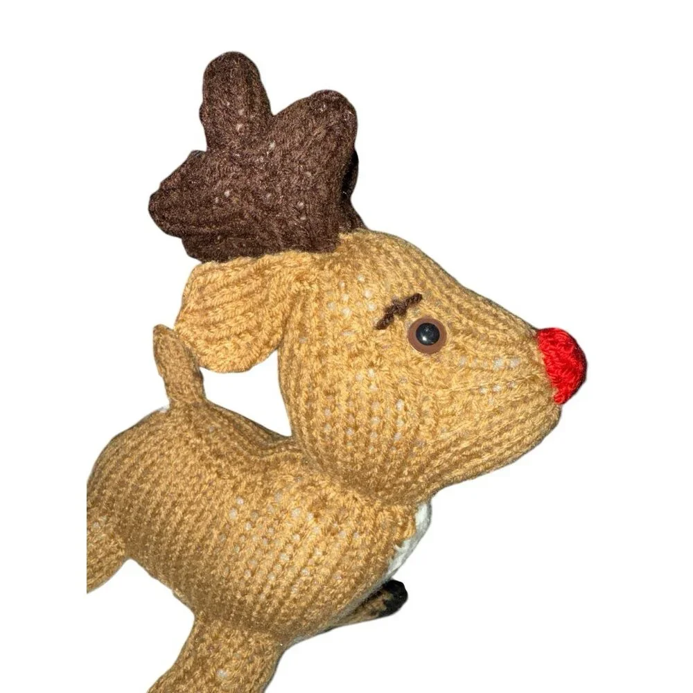 Handmade Knit Rudolph Reindeer Snowman Plush Christmas Figures Retro Decor SOFT
